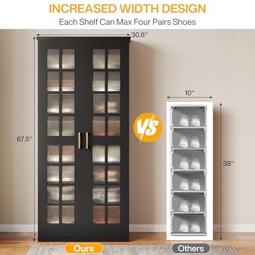 Tribesigns Tall Shoe Cabinet with Doors, 8-Tier Shoe Storage with Adjustable Shelves, Modern Shoe Organizer Shoe Rack Cabinet for Entryway, Hallway, Closet, Living Room, Black - color: Black