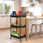 3-Tier Rolling Metal Storage Cart with Wheels, Multi-Functional Organizer for Office, Kitchen, Bathroom, Books Diapers - Easy Assembly (Black) - color: Black