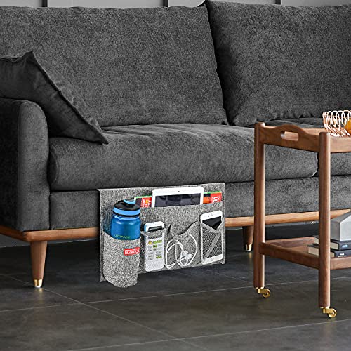 Zafit Linen 5 Pockets Bedside Caddy, Bedside Storage Organizer with Water Bottle Holder for Magazine, Remotes, Phone (Grey) - color: Grey, size: 5 Pockets
