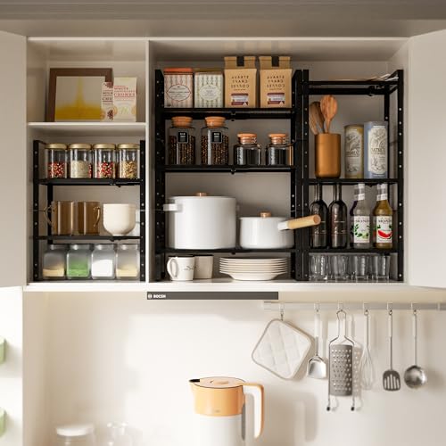 Multi-Functional Metal Shoe Rack,Expandable Adjustable Stackable Kitchen Organizer,Metal Shelf risers for cabinets, Kitchens and Closet, Bathroom(1Pack/Black/Medium) - color: Black, size: 1 PACK/BLACK/MEDIUM