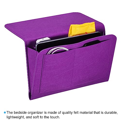 PATIKIL 13in Bedside Caddy, Bed Caddy Bedside Organizer Hanging Soft Felt 5 Pockets Bed Pockets Bedside Storage Organizer Remote Control Holder for Bedroom Phones Glasses, Purple - color: Purple, size: 12.6*8.6inch