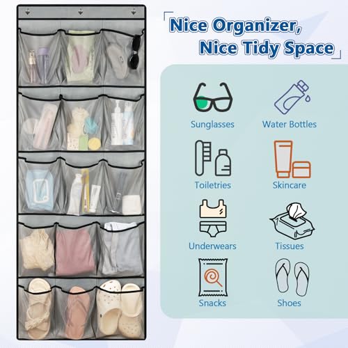 Over The Door Cruise Ship Organizer - Cruise Ship Magnetic Door Organizer with 15 Size-Graded Pockets, Hanging Magnetic Cruise Storage Shoe Rack for Cabin, 2025 Cruise Essential, 9 Hooks(Grey) - color: grey