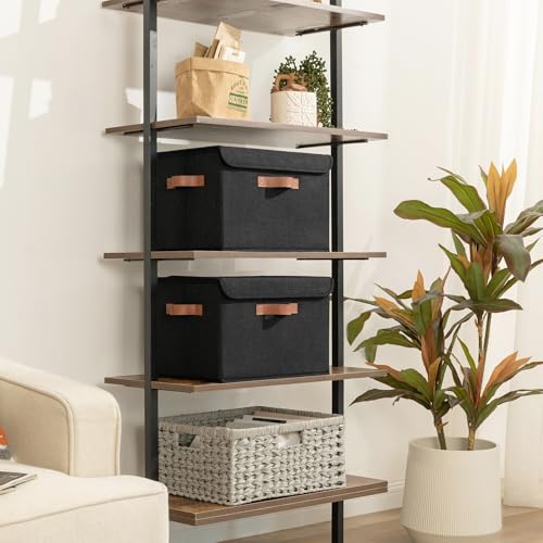 GRANNY SAYS Storage Bins with Lids, Decorative Storage Boxes with PU Handles, Black Storage Bin, Linen Closet Organizer, Shelf Baskets, Fabric Storage Bins for Clothes - color: Black, size: Large-2 Pack