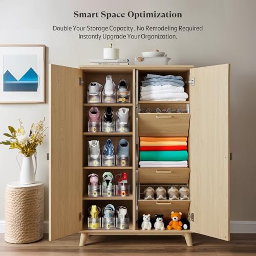Clear 20 Pack Shoe Slot Organizer, Shoe Stacker Organizer Holders for A Pair of Shoes, Adjustable Thickening Double Layer 50% Shoe Space Saver Rack Storage for Closet (clear, 20 pack) - size: 20 Pack