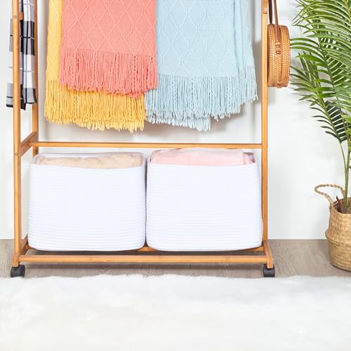 MINTWOOD Design 3-Pack Decorative Woven Storage Baskets for Shelves, Cube Bin Box for Organizing Books, Shoes, Dog Toys, Pantry Closet and Living Room Organizer, Full White - color: Full White