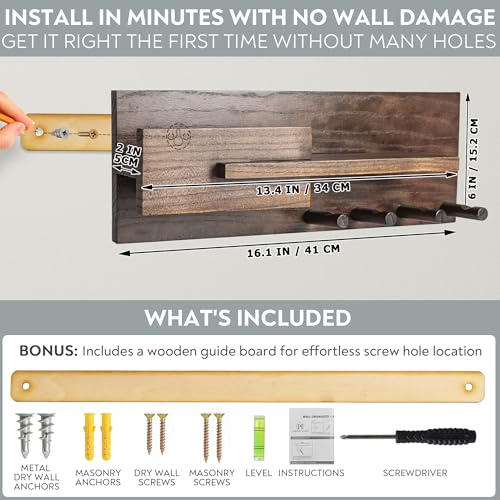 Solid Wood Mail and Key Holder for Wall Decorative Display - Includes Mail Holder, Shelf with Hooks for Keys & Pegs for Hanging Hats, Coats, Bags, Backpacks & More - Sleek Modern Design, Walnut Brown - color: B-Brown