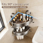 Corner Shower Caddy,Suction Cup Shower Bathroom Wall Shelf,No Drill Rust Proof Aluminum Organizer with Hooks,Floating Rack for Inside (Suction Cup Corner Shower Caddy,2 Tier,Gray) - style: Suction Cup Corner Shower Caddy ,2 Tier ,Gray