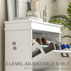 HOMCOM Narrow Shoe Cabinet with 2 Flip Drawers, Modern Freestanding Shoe Storage Cabinet with Adjustable Shelves for Entryway, Hallway, White - color: White