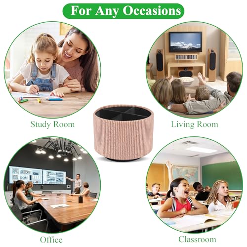 Round Leather Art Supply Organizer,Remote Control Holder,360 Degree Spinning,Multi-Functional Pencil Holder,4 Compartments Desktop Stationary Organizer(1-Wood Apricot) - color: 1-Wood Apricot