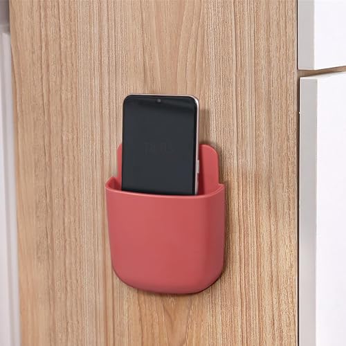 Remote Control Holder, Wall Mount Pen Holder Hole-Free Self Adhesive Phone Charging Organizer Pencil Storage Containers for Home Office School Supply Orgaizer(Red) - color: Red