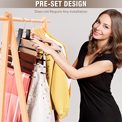 HUITEM Space Saving 6 Tier Pant Hangers, Anti-Slip, Stainless Steel, 2 Pack, Black - color: Black, size: 2 Pack