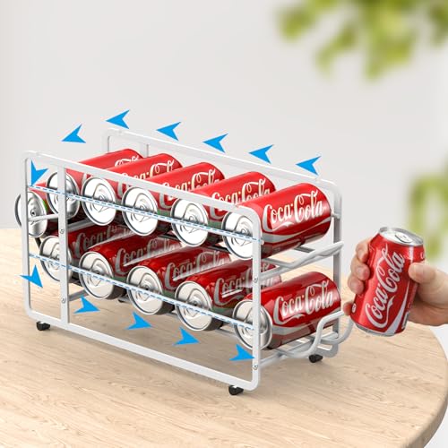 Canyave Soda Can Organizer Storage Rack, 2 Pack Stackable Beverage Soda Can Dispenser Organizer Holder for Refrigerator, Cabinet, Pantry (White) - color: White