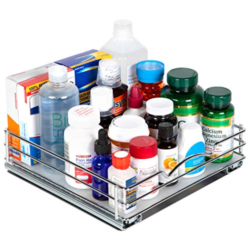 Pull-Out Cabinet Spice Rack Organizer - Slim Slide-Out Storage for Spices, Bottles & Jars, Premium Heavy-Duty Steel, Easy Install for Narrow Kitchen Cabinets - 10 ⅜ W x 10 ⅜ D x 2 ¾ H, Chrome - size: 10 Inch - Single