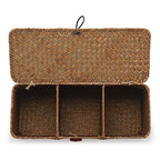 DOKOT Seagrass Woven Storage Basket with Lid, Rectangular Narrow Tampon Toilet Tank Organizer - color: 3 Section with Lid