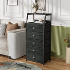 Furnulem Black Dresser with 5 Drawers, Vertical Storage Tower Fabric Dresser for Bedroom, Hallway, Entryway, Nursery, Closet Organizer, Nightstand Bedside Table Furniture, Sturdy Steel Frame, Wood Top - color: Black Oak, style: 5 Drawers