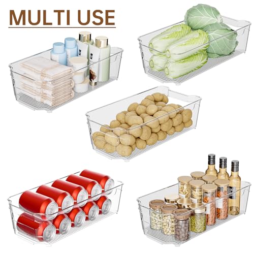 Clear Fridge Organizer, Refrigerator Organizer Bins with Handle, Freezer, Kitchen Cabinet, Pantry Organization, BPA Free Fridge Organizers (12.4 inch 8 Pack) - size: 12.4 inch 8 Pack