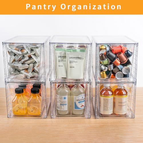 1Pack Large Stackable Kitchen Storage Drawers, Clear Foods Organizer Bins with Handles, Easily Assemble for Bathroom, Kitchen, Pantry, Cabinet, Closet(XL-UP Handle) - color: Up Handle, size: 1 Pack