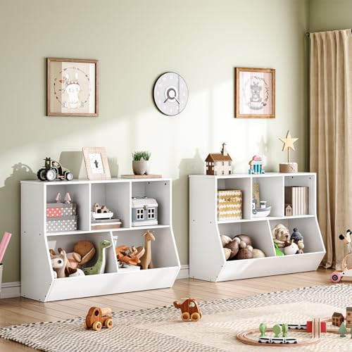 HOOBRO Kids Bookshelf - 39.4" L Toy Storage Cabinet, Bookcase Footboard, Cubby Shelf, Fit for Children's Room, Playroom, Hallway, Kindergarten, White WT132CW01 - color: White, size: 39.4"L x 11.8"W x 29.5"H