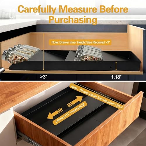 GOENDR Metal Spice Drawer Organizer, 4-Tier Spice Rack for Drawer, Expandable Seasoning Organizer Fits 11.4-22.8” Wide Drawer, Holds up to 48 Spice Jars (Not Included), Black - color: Black