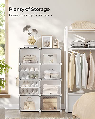 SONGMICS Shoe Rack Organizer, 8-Tier Shoe Storage Cabinet for Closet and Entryway, Holds 32 Pairs of Shoes, Adjustable, Cloud White and Trasparent ULPC034W01 - color: Cloud White + Trasparent, size: 8 Cubes