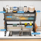 SNSLXH 𝐋𝐚𝐫𝐠𝐞 2-Tier Over The Sink Dish Drying Rack, 33.66"×31.1"×11.81", Large Sink Rack for Kitchen, Saving Kitchen Space, Cover Design Holds Dishes, Bowls, and Cutlery, Kitchen Sink Shelf - size: Standard 2 tiers 3 baskets