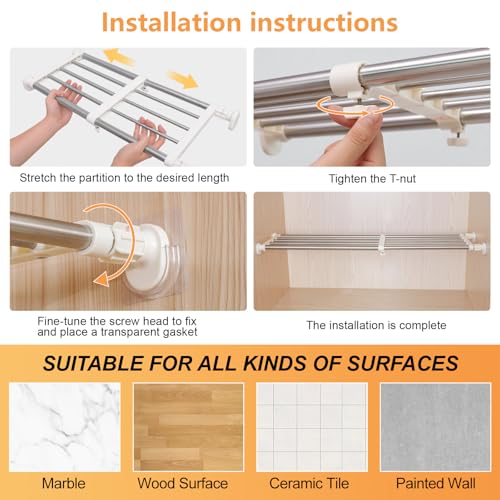 BAOYOUNI Expandable Closet Tension Shelf Adjustable Clothes Storage Rack Hanger Rod Organiser Ivory, 39.76-60.04 Inch - size: (39.76-60.04) IN