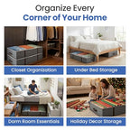 Underbed Storage Bags 4-Pack - Foldable Under Bed Storage Organizer for Clothes, Bedroom Blankets, Comforter, Pillows, Linen Sheets, Towels, Sweaters, Shoe Drawers - Ideal for College Dorms (Grey)