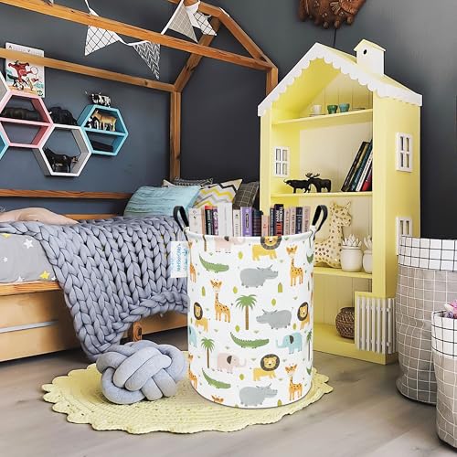 LANGYASHAN Laundry Basket Canvas Fabric Collapsible Organizer Basket for Storage Bin Toy Bins Gift Baskets Bedroom Clothes Children Nursery Hamper (Animal) - color: Animal