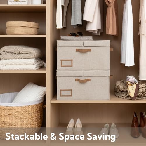 StorageWorks Large Clothes Storage Bins, Fabric Boxes with Divider Board, Baskets for Clothes, Linen Closet Organizers with Lid, Mixing of Brown & Beige, 2-Pack - color: Mixing of Brown & Beige, size: Large