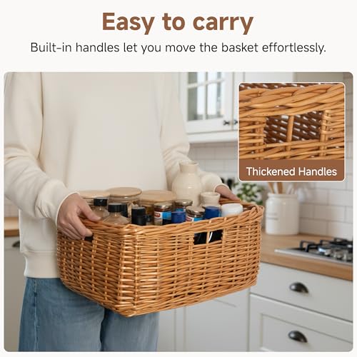 StorageWorks Pantry Baskets, Willow Storage Baskets for Organizing, Shelves, Pantry Organizers and Storage, Light Brown, 16 ½"L x 13"W x 7 ½"H - color: Willow(Light Brown), size: 16 ½"L x 13"W x 7 ½"H