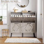 Nicetree Shoe Cabinet with 4 Flip Drawers, Freestanding Shoe Organizer Cabinet, Farmhouse Narrow Shoe Storage Cabinet for Entryway, Foyer, Hallway, Gray - color: Grey, style: 4-Drawers