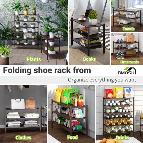 BMOSU 3-Tier Bamboo Shoe Rack Premium Stackable Shoe Shelf Storage Organizer for Hallway Closet Living Room Entryway Organizer(Brown) - color: Brown, size: 3-Tier（27*11*18.3inches）