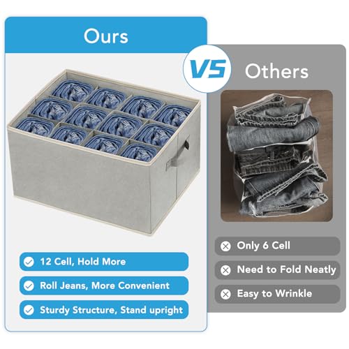 3 Pcs 12 Cell Large Size Pants Organizers for Clothes, Jeans, Sweater, T-shirt, Dress Stackable for Wardrobe Closet Drawer Organizer Storage Bin Container, Grey - color: Grey