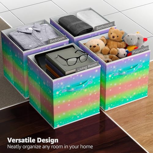 Sorbus 11 Inch Fabric Storage Cubes - Sturdy Collapsible Storage Bins & Handle - 6 Foldable Baskets for Organizing Clothes - Multi Colored Storage Baskets for Shelves (Colorful With Stars, 11 Inch) - color: Colorful With Stars, size: 11 Inch