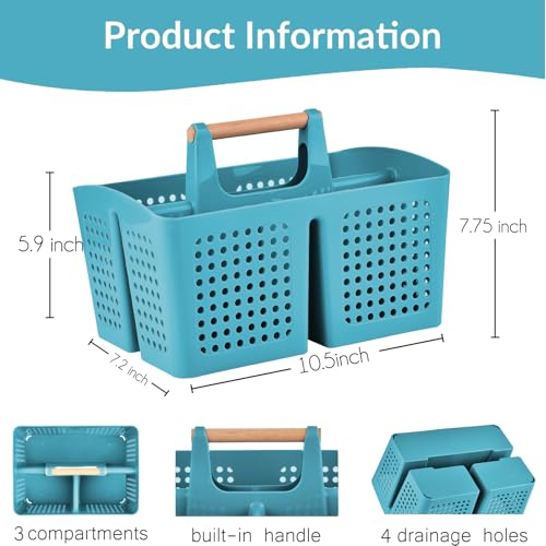 Portable Shower Caddy Basket with Compartments, Plastic Divided Cleaning Caddy Organizer Storage Tote with Handle for Bathroom, College, Dorm Room Essentials, Green - color: Green