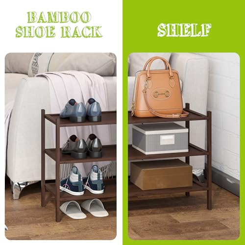 BMOSU 3-Tier Bamboo Shoe Rack Premium Stackable Shoe Shelf Storage Organizer for Hallway Closet Living Room Entryway Organizer(Brown) - color: Brown, size: 3-Tier（27*11*18.3inches）