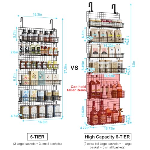 JKsmart High Capacity 6-Tier Spice Rack Organizer with Door Hook, Wall-Mounted & Over-the-Door for Kitchen Pantry Cabinet - Black - color: Black-SIX