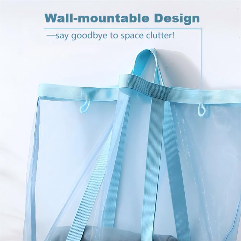 Mesh Bag with Handles, Collapsible Laundry Basket, Foldable Laundry Bag, Breathable Folding Beach Bag,Space-saving Travel Tote Bags (1, Blue) - color: Blue