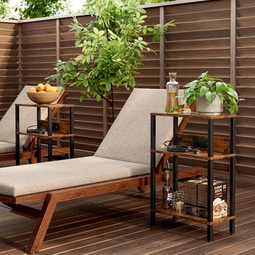 DGSANDGO Narrow Side Table (Rustic Brown) - Nightstand with Charging Station (2 USB + 1 AC Outlet) & Drawer, Mute Wheels for Balcony/Kid’s Room/Bedroom - color: Rustic Brown, size: Drawer Wide-24.4"H 1 PC