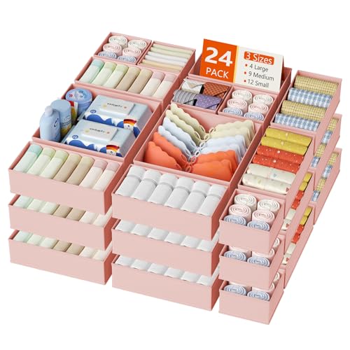 DIMJ Drawer Organizer Clothes, 24 Pack Dresser Organizer, Foldable Closet Organizers and Storage, Fabric Dresser Bins, Drawer Dividers for Nursery, Baby Clothes, Underwears, Sock (Pink) - color: Pink, size: 20 Pack