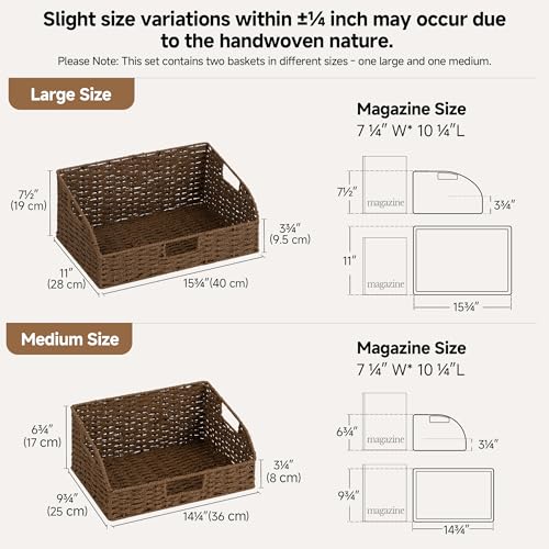StorageWorks Pantry Baskets for Organizing, Paper Rope Storage Baskets for Shelves with Built-in Handles, Pantry Organizers and Storage, Brown, Set of 2 (Large and Medium) - color: Dark Brown(Paper Rope), size: 15¾"L x 11"W x 7½"H + 14¼"L x 9¾"W x 6¾"H