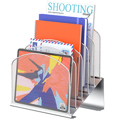 Delifox Inclined Desk File Organizer,Vertical File Folder Holder Stand Metal Rack File Sorter for Office Classroom Desktop Organization - color: Silver, size: 1Pack