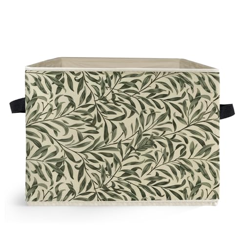 Green Willow Plant Storage Box Bins, Vintage Rustic Botanical Collapsible Storage Basket Organizer for Bedroom Laundry Room Home Clothes Toys Books, Toybox for Boys Girls - color: Floral H