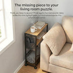 Skinny Side Table with Storage, 3 Tier Slim Side Tables for Small Spaces, Skinny End Table Narrow Bedside Table Narrow Side Table for Living Room, Bedroom - color: Oak