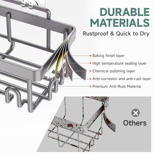 Veken 6-Pack Rustproof & Waterproof Shower Caddy, Adhesive Shelves Rack, Large Capacity Bathroom, College Dorm & Apartment Organizers, No-Drill Wall Mount Living Room & Bedroom Decor, Light Grey - color: E. Light Gray