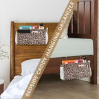 Bedside Caddy Hanging Bunk Bed Caddy Bed Organizer Hanging Pocket with 2 Hooks Bedside Storage Organizer Pocket Bag Holder Leopard Print Brown - color: Leopard Print Brown