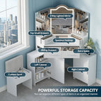 FURSUN Fluted Makeup Vanity Desk with HD 3 Way Mirror and Lights, 51" Large Corner Vanity Table with Charging Station, Dressing Table with 4 Drawers & 2 Storage Cabinets for Bedroom, White - size: 20.0"D x 51.2"W x 56.3"H, style: White