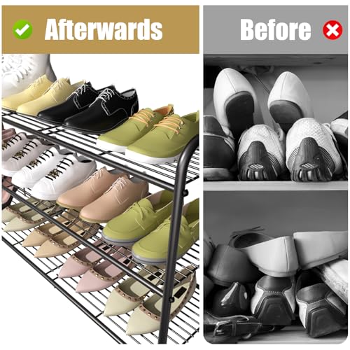 3-Tier Long Metal Shoe Rack,Extra Large Capacity Adjustable Stackable Shoe Organizer Shelf for Closet Entryway,Bronze 42" W × 24.5" H - color: 3-tier Bronze, size: 3-Tier Long