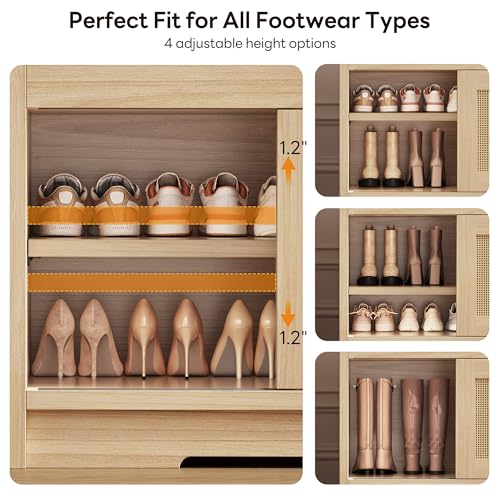 LIKIMIO 47.2" Shoe Bench with Lift Top Storage, Entryway Bench with Cushioned Seat, 2-Tier Rattan Shoe Cabinet with Adjustable Shelf, Storage Bench for Bedroom, Living Room, Hallway, Natural - color: Natural