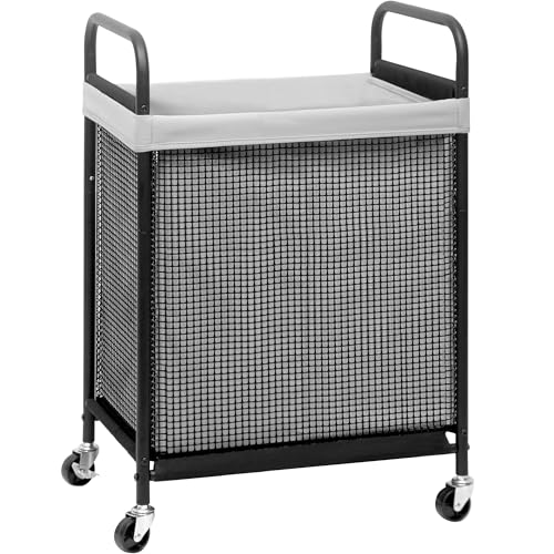 STORAGE MANIAC Rolling Laundry Hamper with Wheels 1-Section Laundry Sorter Rolling Laundrys Basket on Wheels with Removable Bag Clothes Hamper Laundrys Organizer Cart Bathroom Bedroom 90L Grey - color: Grey, size: 1-Section